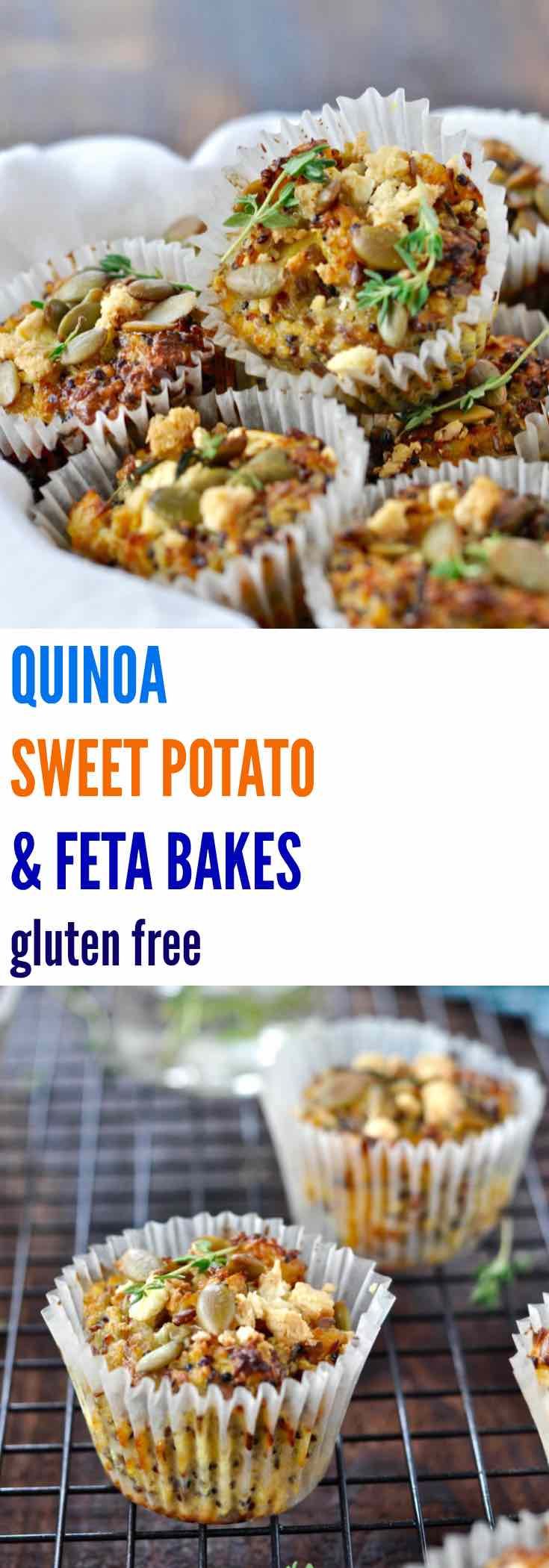 These healthy QUINOA, SWEET POTATO & FETA BAKES are gluten f
