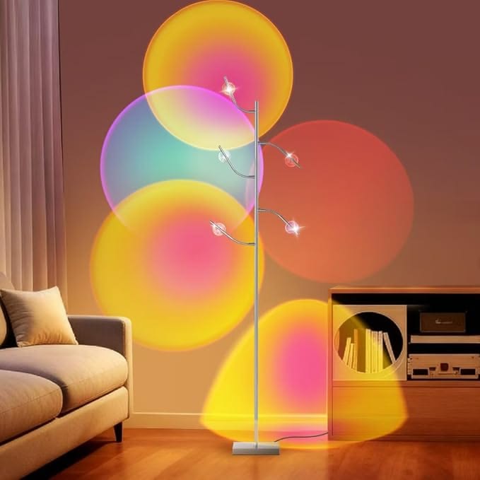 FarTryGo 5 Head RGBW Halo Projector Floor Lamp, 4000K LED wi