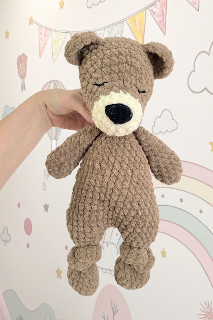Crochet an adorable bear plushie with this no sew crochet pa