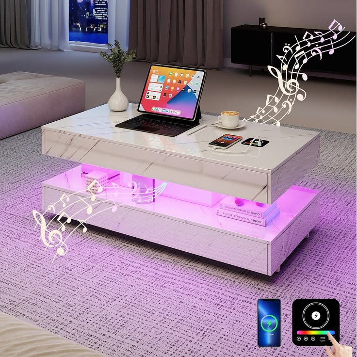 Smart Coffee Table: LED Lights, Bluetooth, Charging! #homede