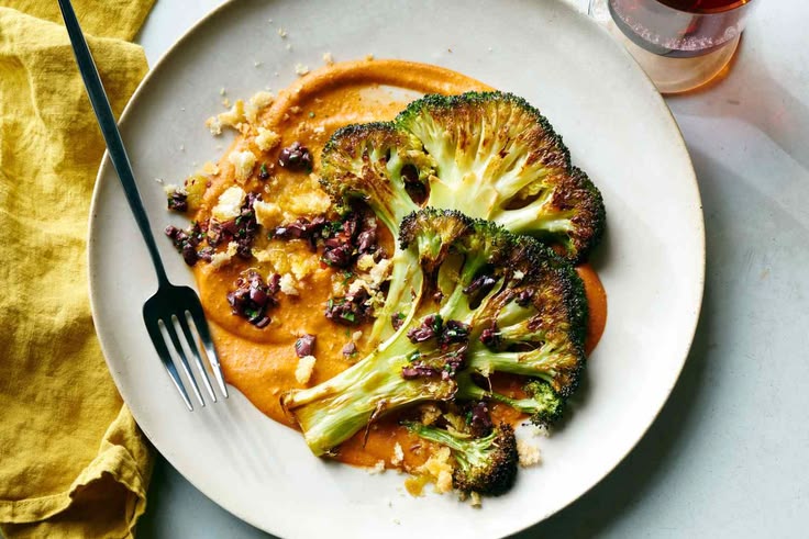 Roasted Broccoli Steaks with Tomato Butter and Tapenade from