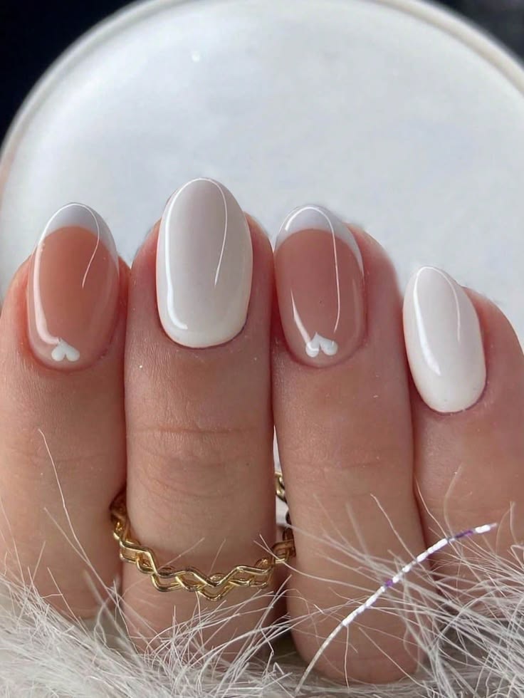 Recreate the elegant white oval nails design that blends min