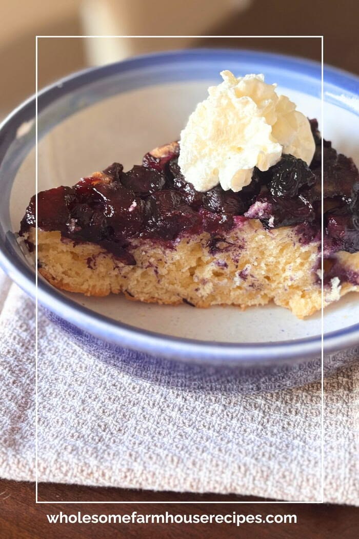 This is a caramelized blueberry pancake that bakes in one ro