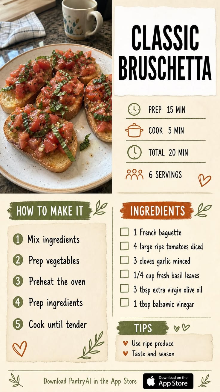 Classic Bruschetta made simple with PantryAI. Save this easy
