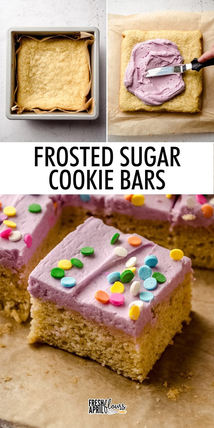 These buttery, chewy sugar cookie bars are frosted with a th