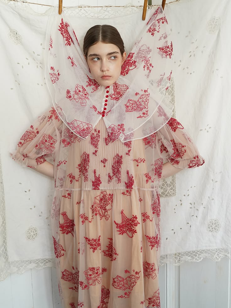 This heavily embroidered mesh dress exudes a youthful elegan
