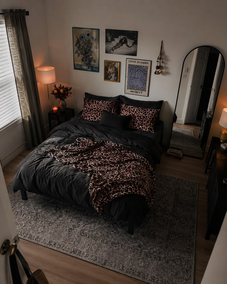 This top-down bedroom decor view shows how layered textiles 