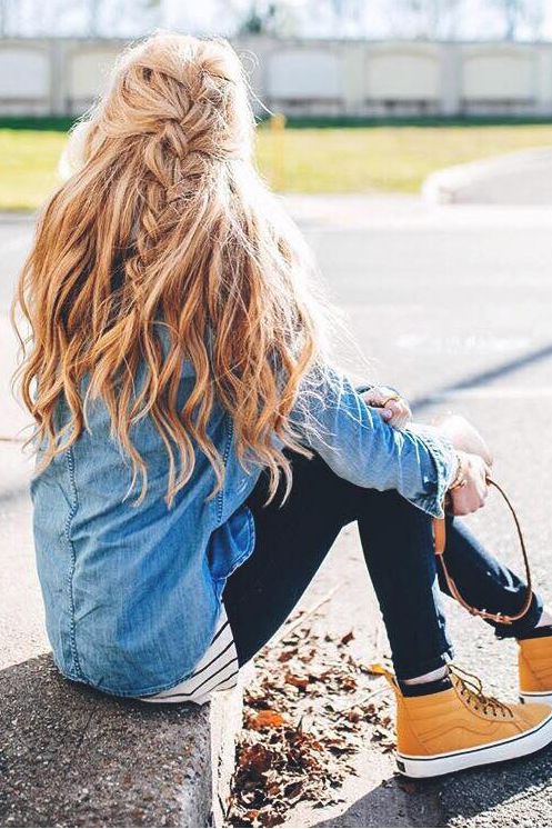 Messy braids are so hip, and half up just screams spring. Fe