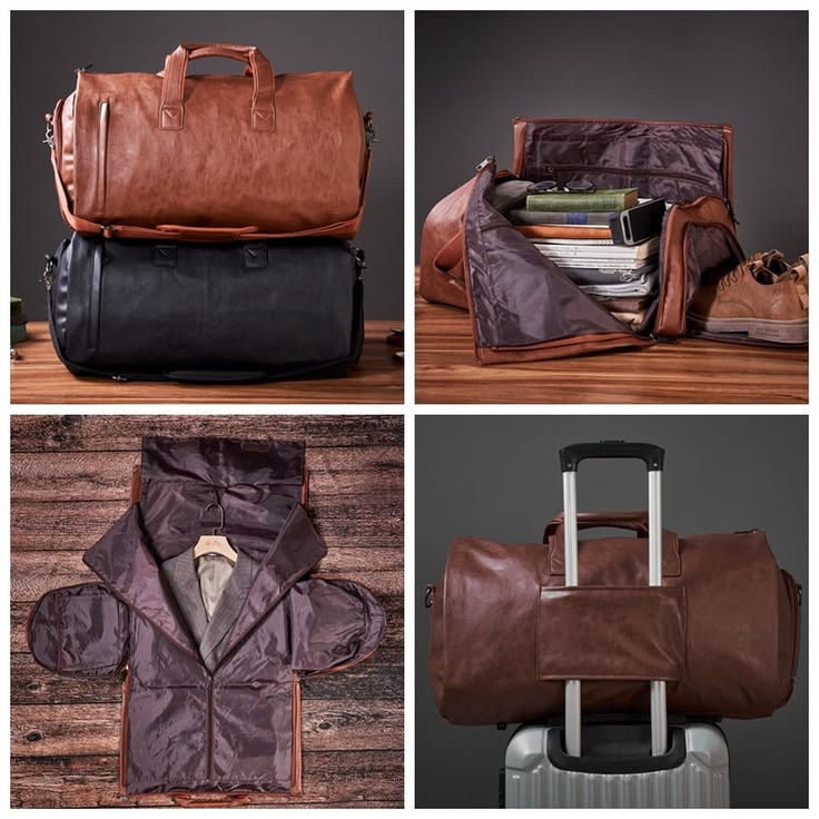 Personalized Leather Garment Duffle Bag, Shoes Compartment, 