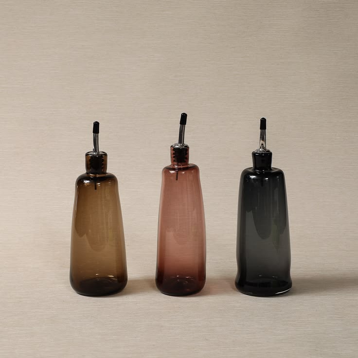 Hand made glass oil cruet in smokey colors - please select r