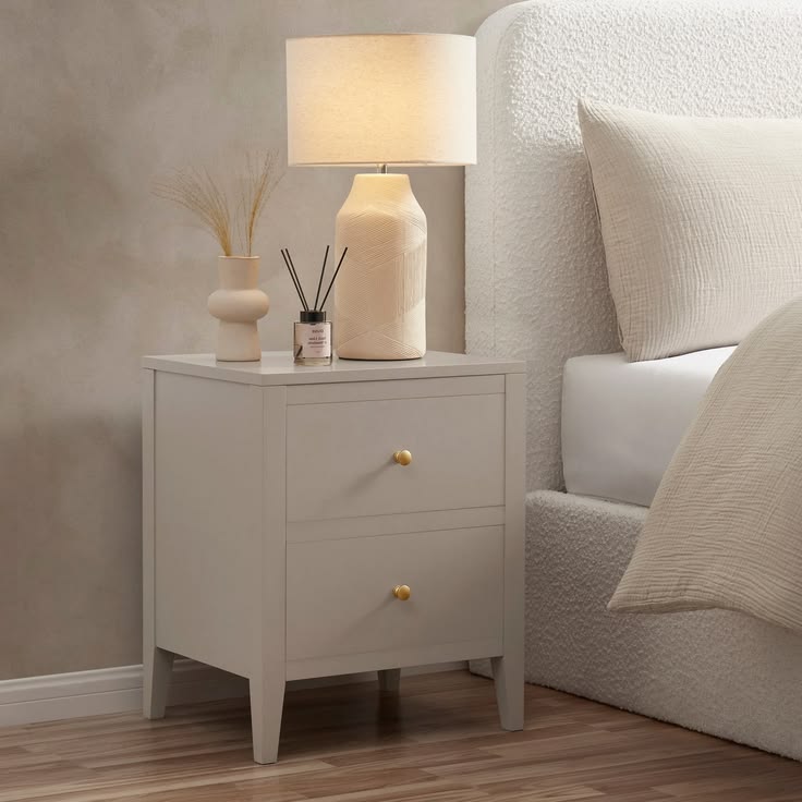Poppy 2 Drawer Bedside Table - Taupe