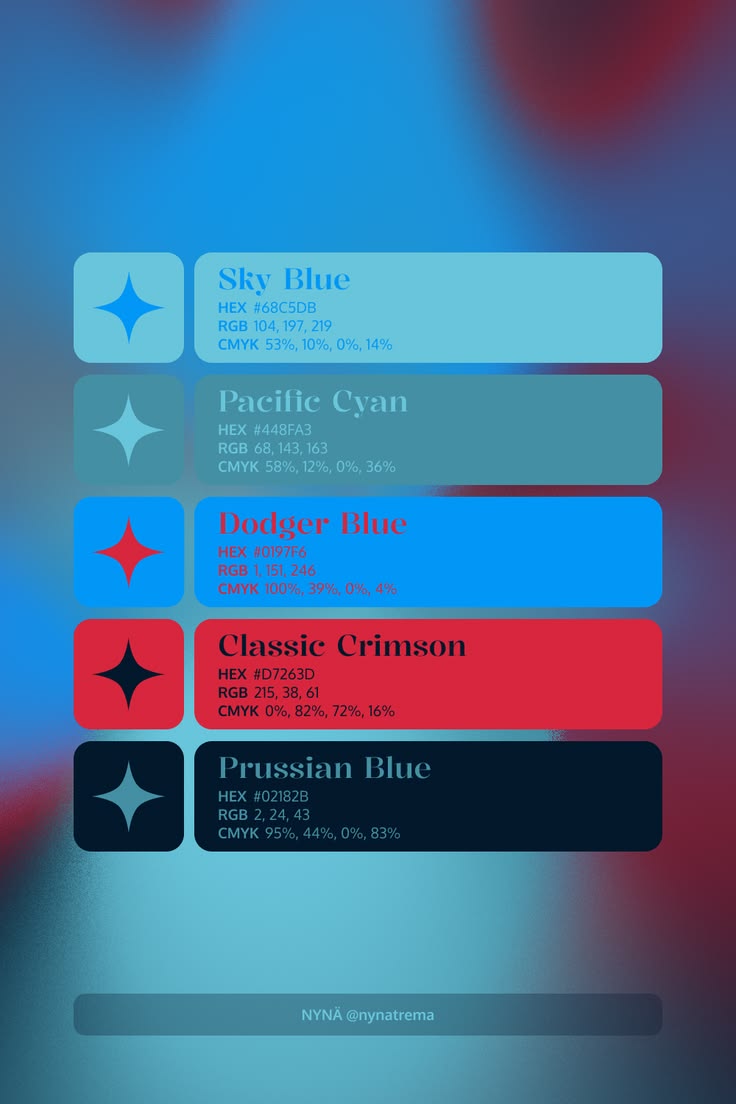 Color palette ideas for your art creations, HEX, RGB and CMY