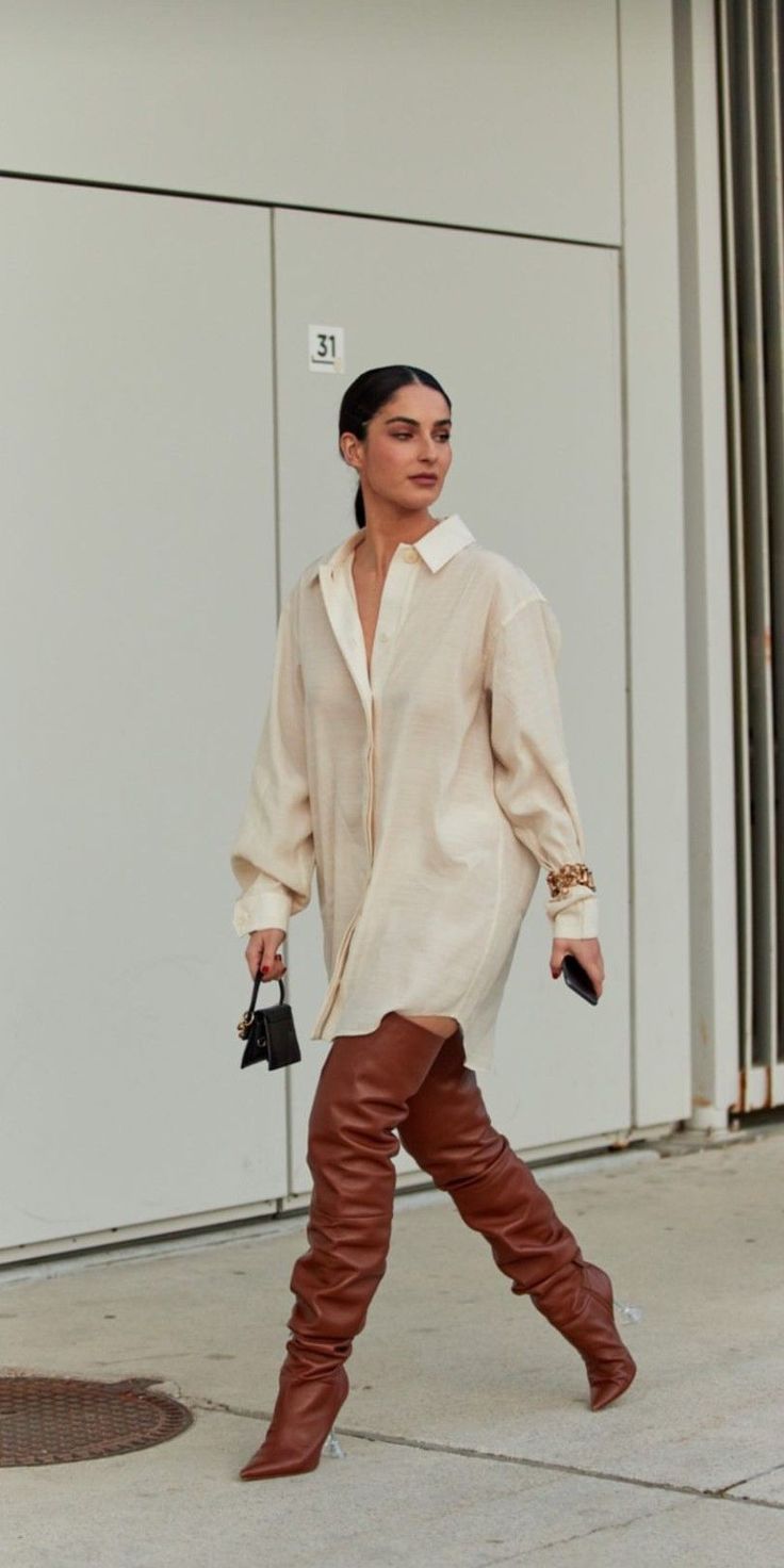 High Fashion Looks Classy, Brown Over Knee Boots, Art Show O