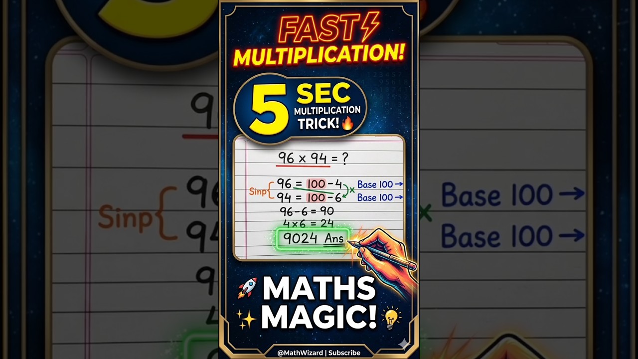 Title: 🔥 96 × 94 in 2 Seconds! Exam Time Saving Maths Trick #shorts