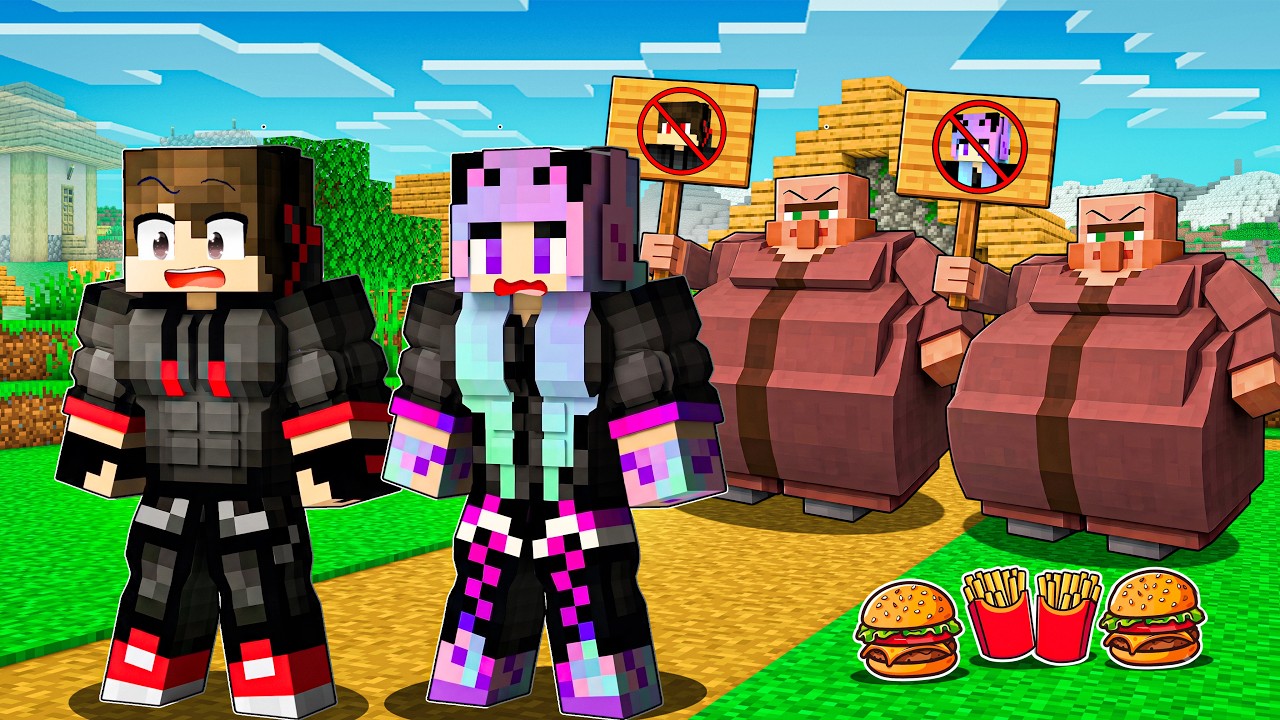 FAT VILLAGERS KICK us OUT of the VILLAGE in Minecraft!
