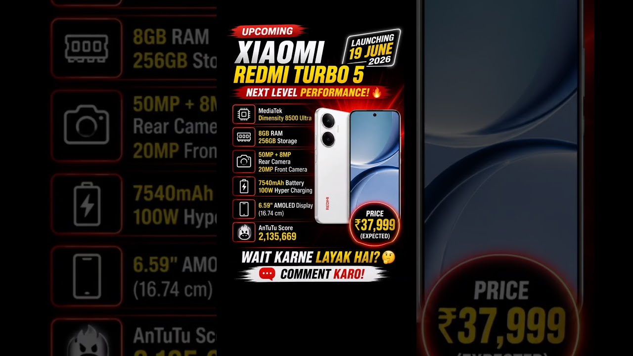 Xiaomi Redmi Turbo 5 Launching Soon 🚀 Crazy Specs! #shorts