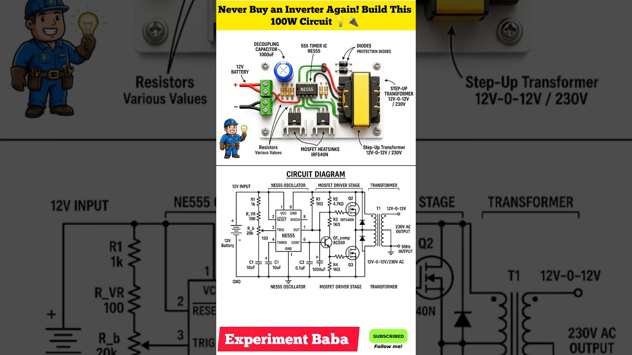 Never Buy an Inverter Again! Build This 100W Circuit 💡🔌 #electronics #diy