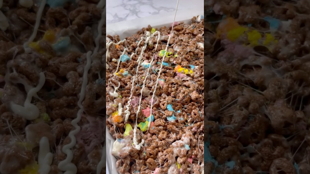 Chocolate Lucky Charm Rice Krispy Treats 🍀 #fyp #ricekrispietreats #luckycharms #chocolate #shorts
