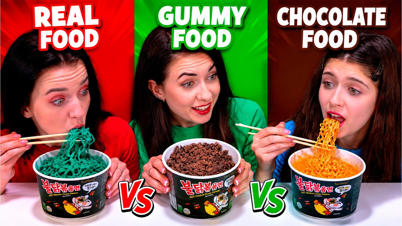 ASMR Real Food VS Jelly Chocolate Food and Red Vs Blue Jelly Compilation