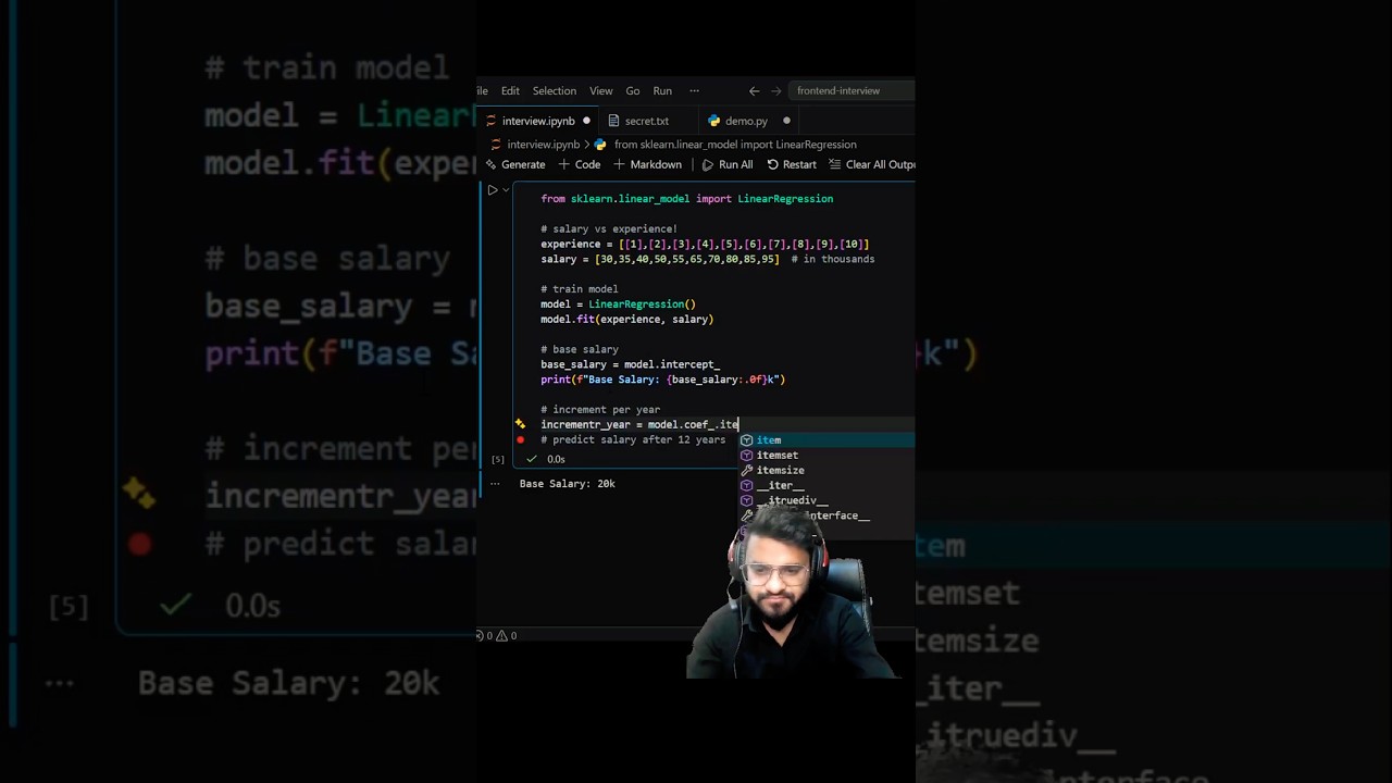 Create an AI model to predict the salary after 12 years #coding #python #machinelearning