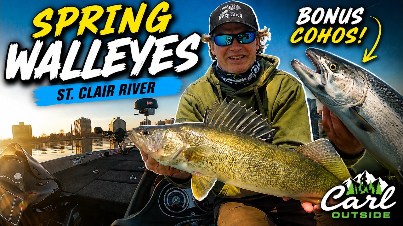 Jigging the St. Clair River for Walleyes… Bonus Cohos!