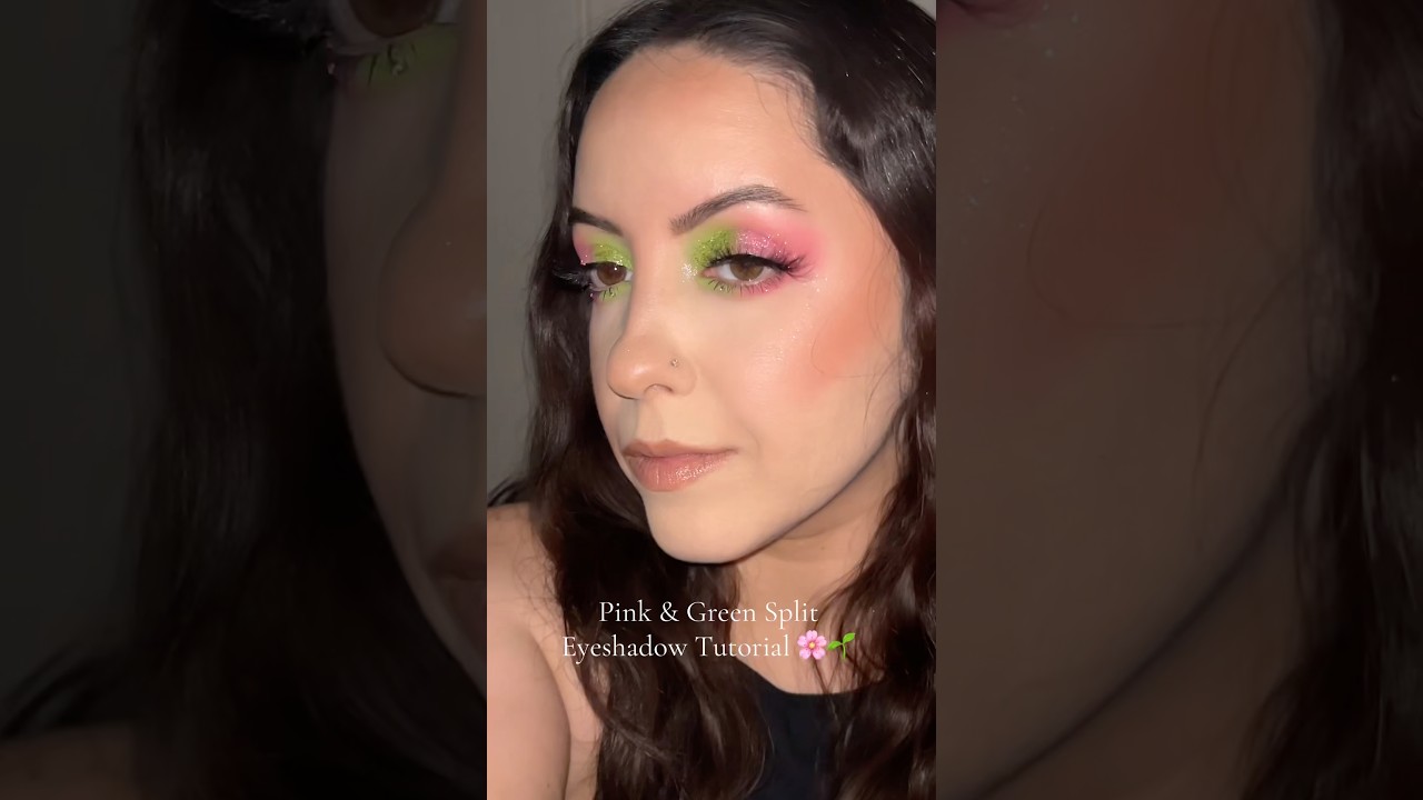 Pink & Green splits eyeshadow 🌸🌱 #makeup #makeuptutorial #eyeshadow #eyeshadowtutorial #beauty