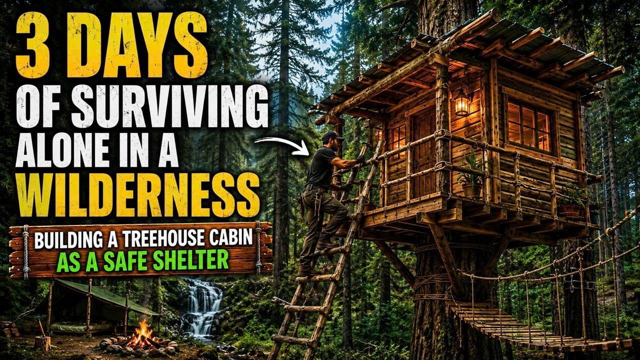 3Days of surviving alone in a wilderness Building a treehouse cabin as a safeshelter @Campingskill94