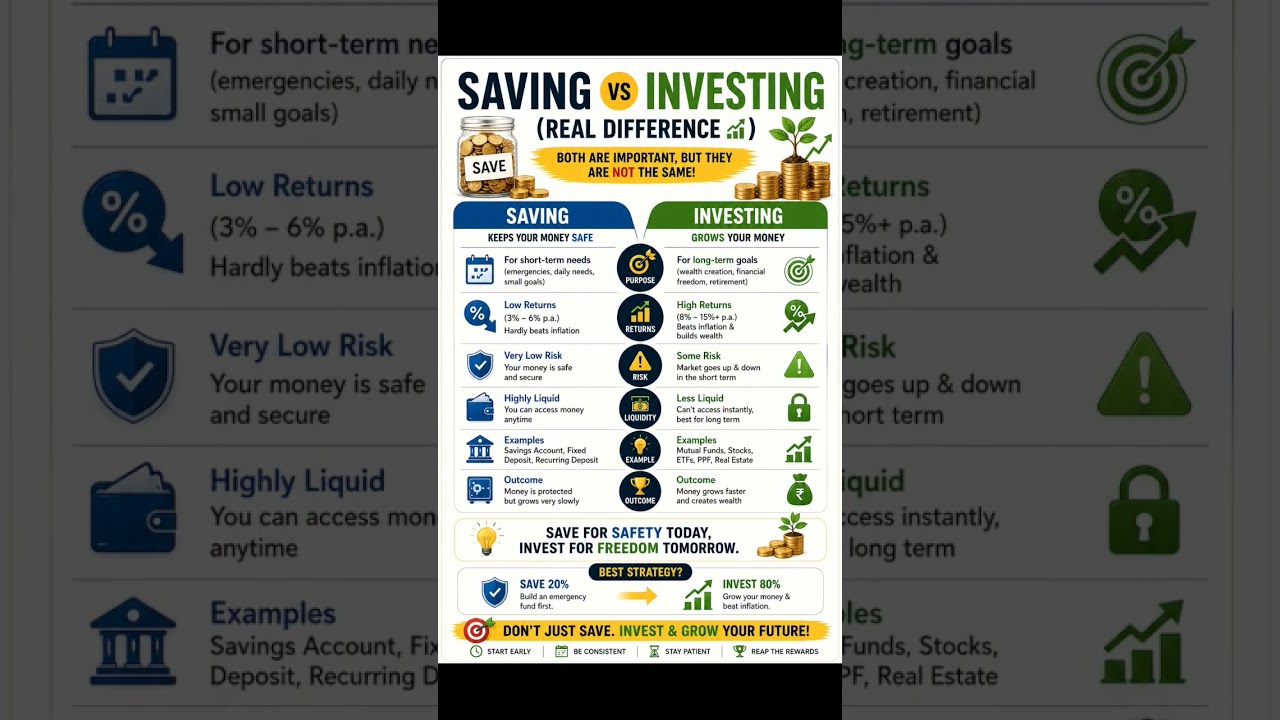 Real Difference of 'Savings Vs Investing' ? | #savings #investing #money #finance #business #shorts