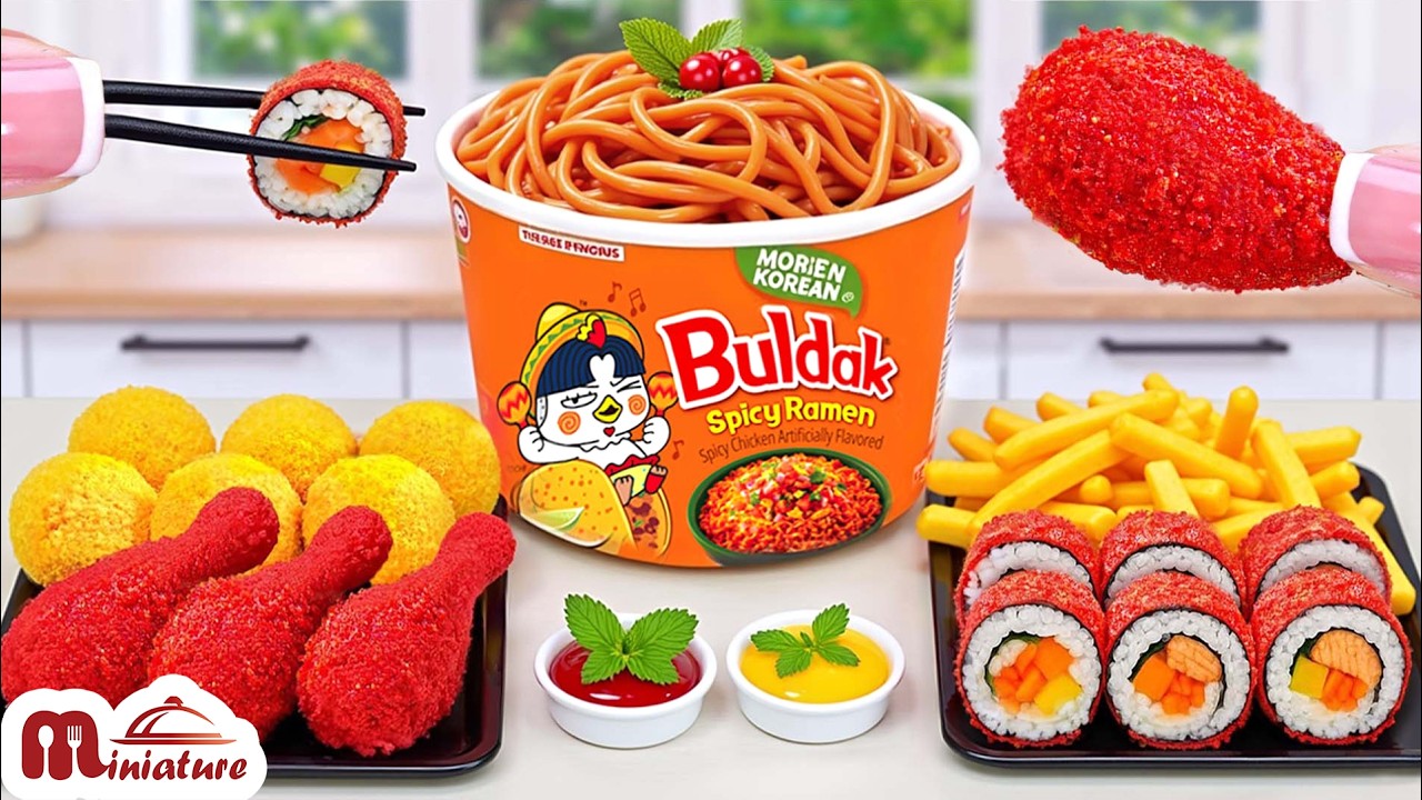 Best Combo Food 🍜 How To Make Mini Fried Chicken With Samyang Buldak Noodles & French Fries