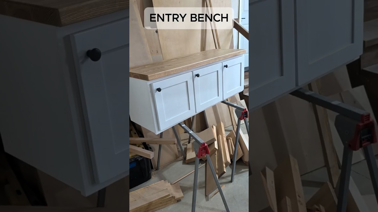 installing cabinet door on entry bench #shorts #furniture #projects