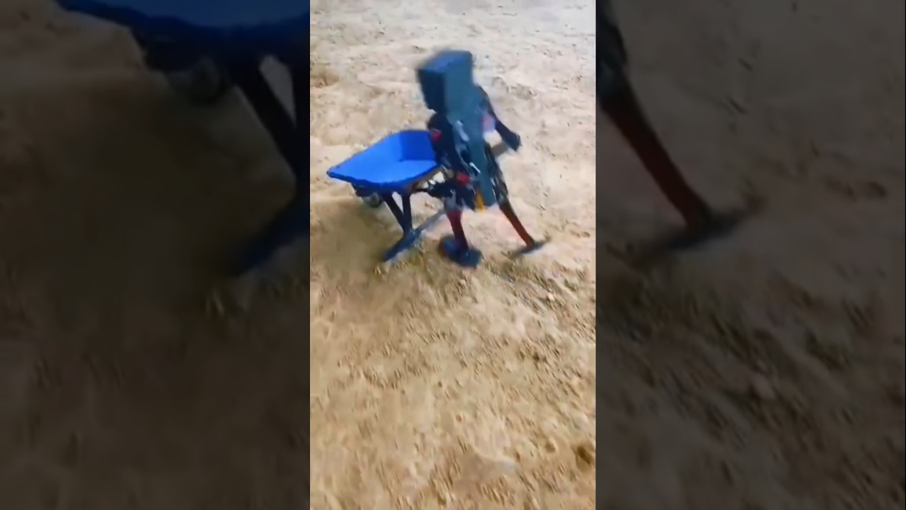 Cardboard Robot Pushing Cart on Rough Ground! 🤖🌾 #shorts