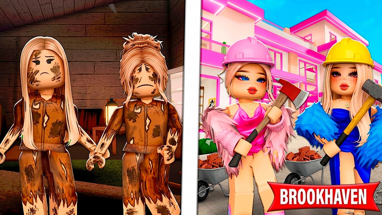 AS IRMÃS QUE MORAVAM DE BAIXO DA PONTE CONSTRUIRAM UMA MANSÃO! | Historinhas Brookhaven RP | Roblox