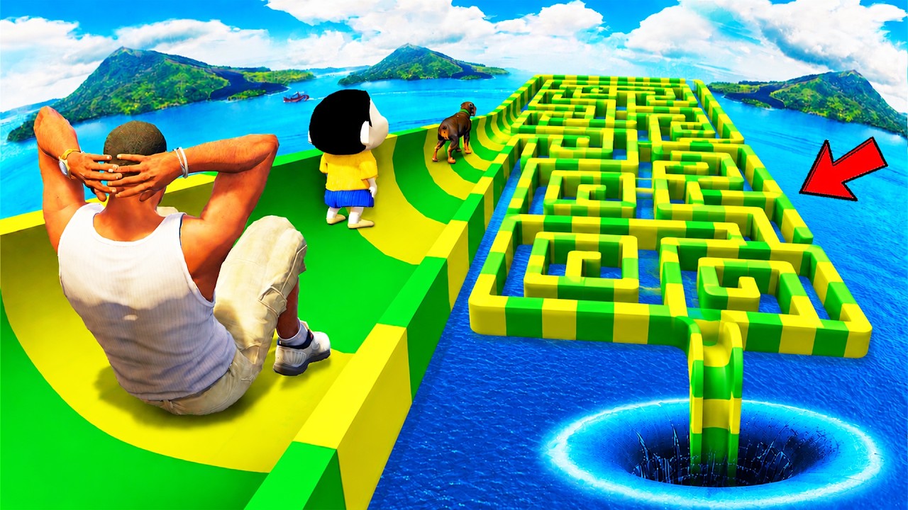SHINCHAN AND FRANKLIN FOUND MAZE PUZZLE PIPES WATER SLIDE PRIZE CHALLENGE IN GTA 5