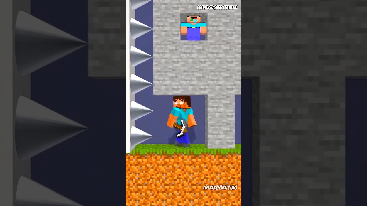 Bantu herobrine kabur dari mesin berduri‼️😱#shorts #minecraft #game