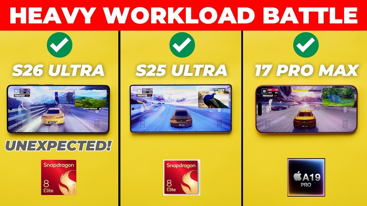 Galaxy S26 Ultra vs iPhone 17 Pro Max vs Galaxy S25 Ultra – Heavy Workload Performance Test!