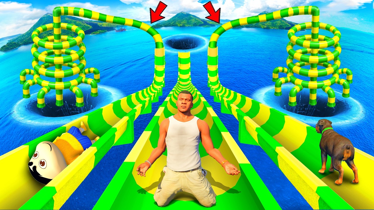 SHINCHAN AND FRANKLIN FOUND MULTI RING PIPES WATER SLIDE PRIZE CHALLENGE IN GTA 5