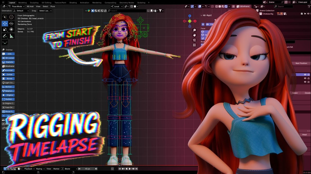 Rigging Process Timelapse - Chelsea Van Der Zee (Fan Art) [] Blender 4.2