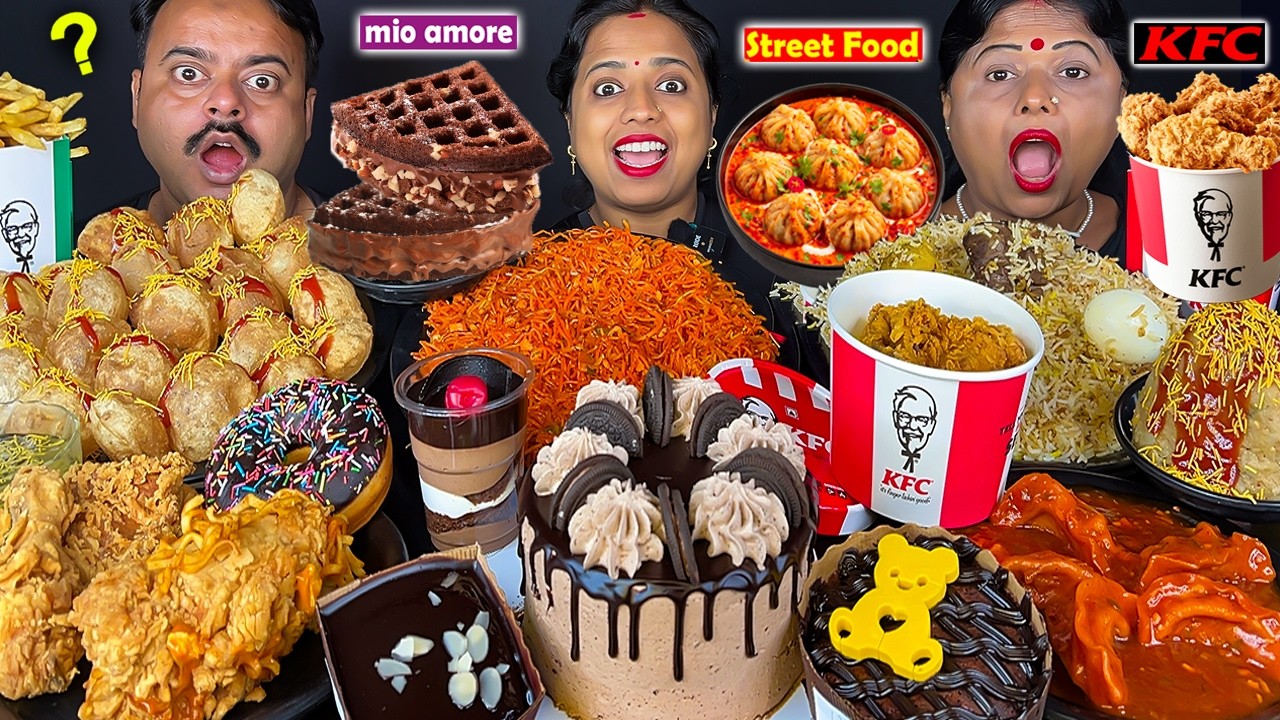 KFC vs STREET FOOD vs MIO AMORE EATING CHALLENGE MUTTON, CHICKEN, EGG, CAKE, FUCHKA MUKBANG VIRAL