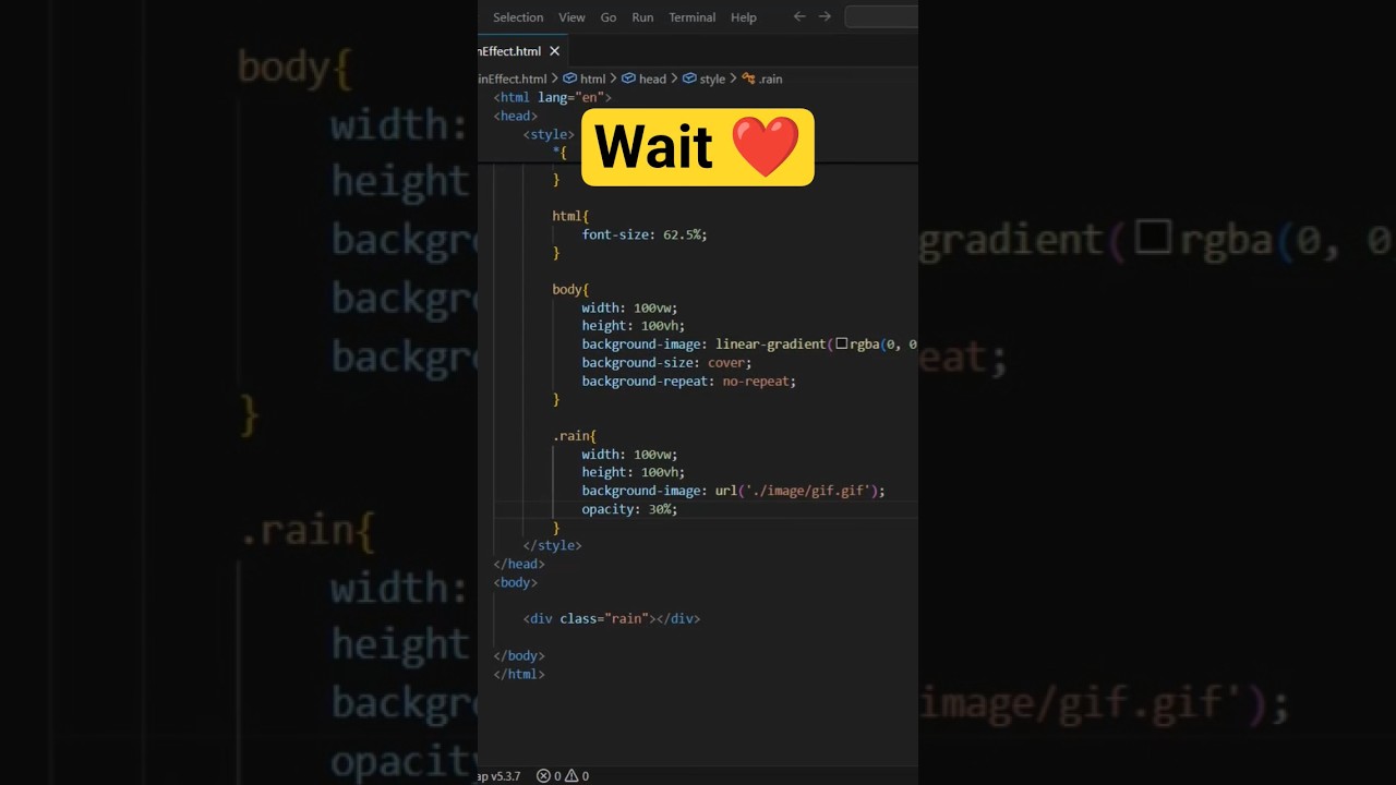 Html Css Project | Html Css Project For Beginners ⛱️🌧️ #rain #codes #vscode #project #programming