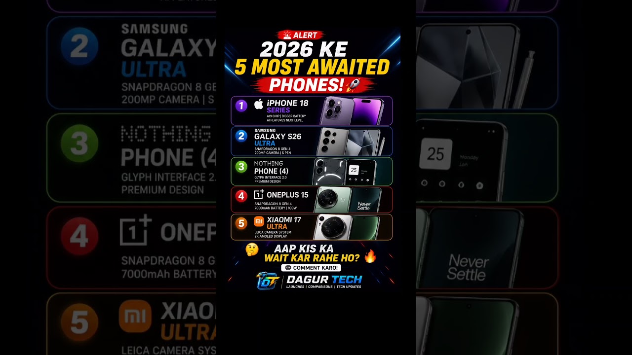 📱 Top 5 Upcoming Smartphones of 2026 | Which One Are You Waiting For ? #shorts #iphone18 #s26ultra