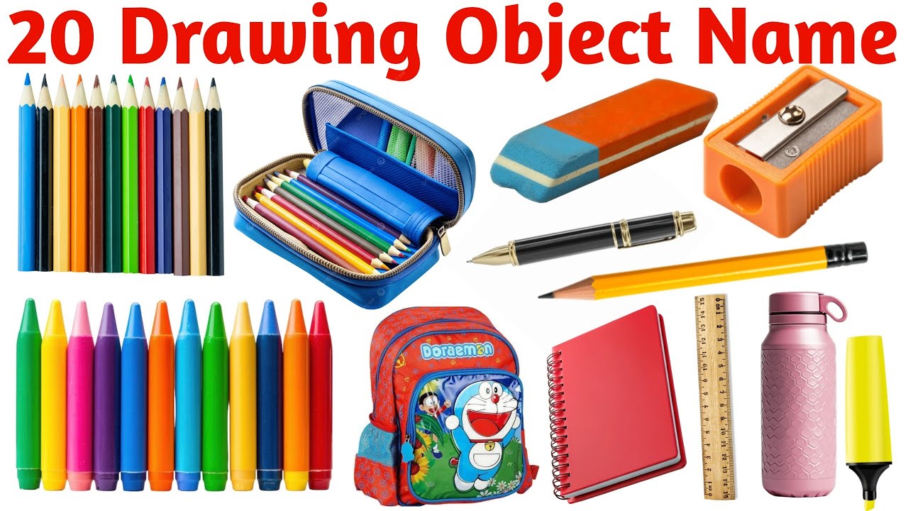 20 ड्रॉइंग वस्तुओं के नाम | Drawing Object Names for Kids Learning Video with Colorful Pictures