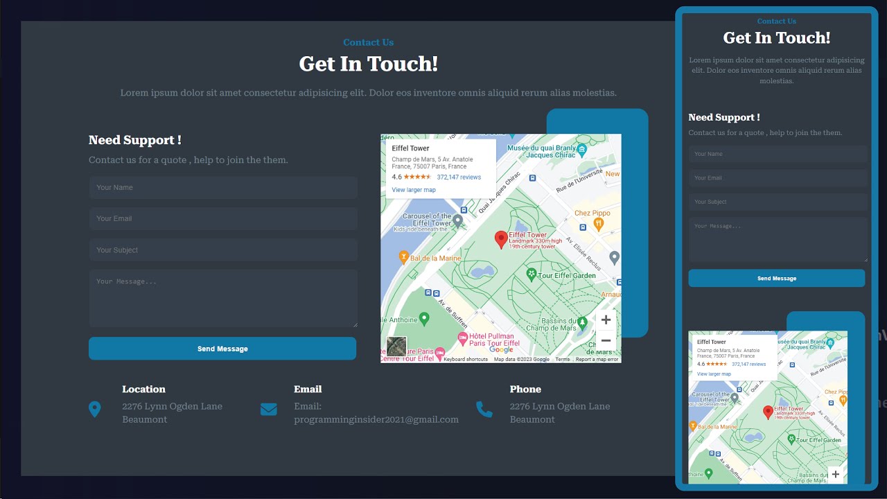 How to create a responsive contact form with  Embed a Google Map  | HTML, CSS