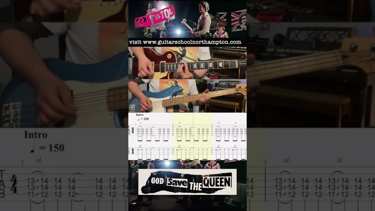 God Save The Queen - Sex Pistols - Guitar Solo & Bass - Lesson - Rolling Tab - Cover - Demonstration
