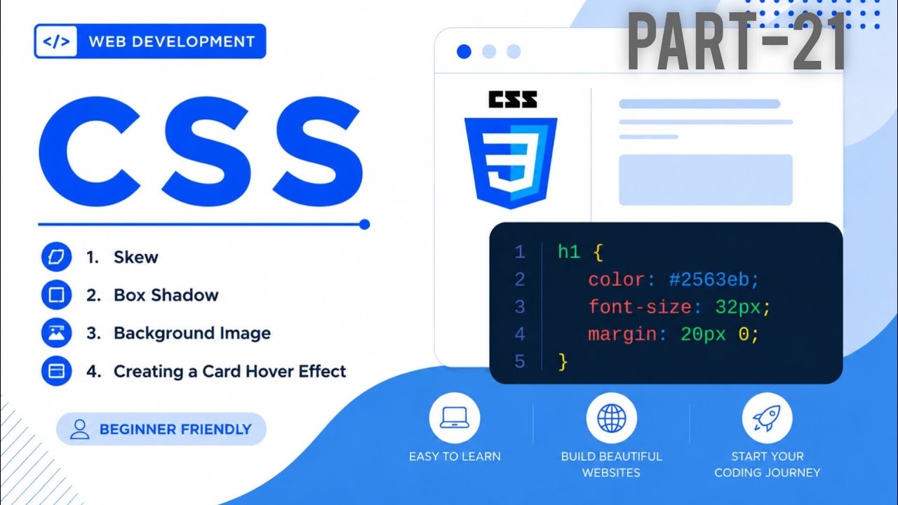 CSS Transform & Effects Masterclass 🔥 | Skew, Box Shadow, Background Image + Hover Card #css 