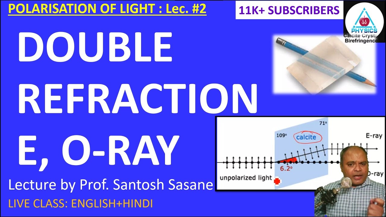 Double refraction, extraordinary e ray, ordinary o ray, polarisation, malus law Lec #2