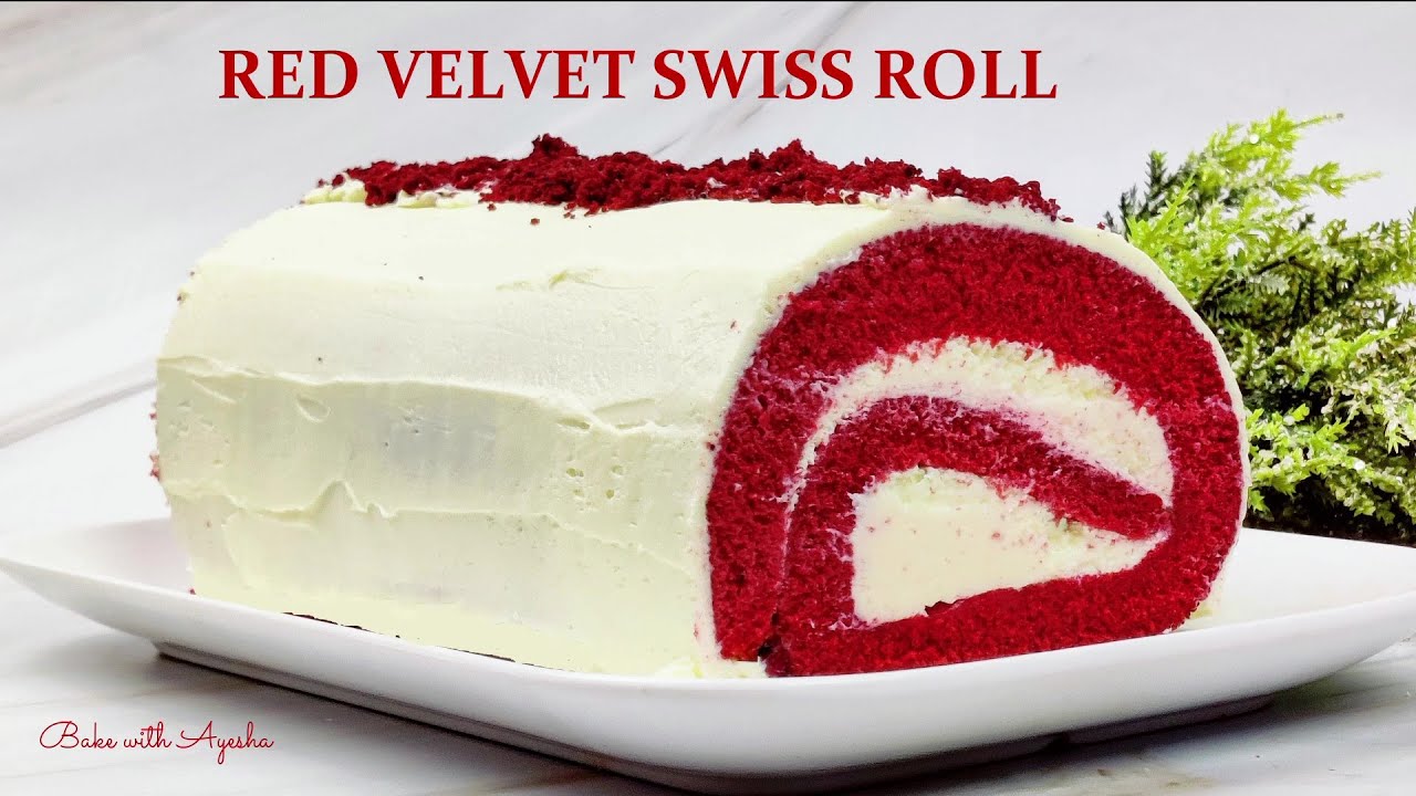 EASIEST Red Velvet Swiss Roll Cake | Bake with Ayesha