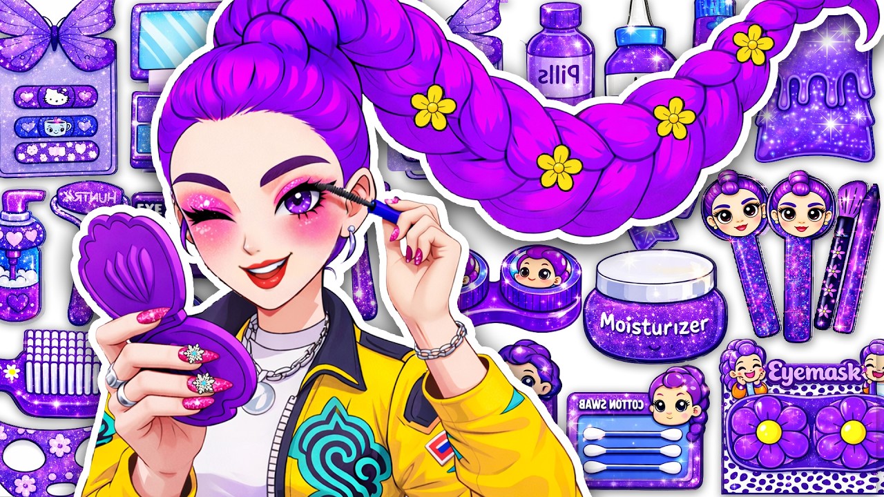 Paper DIY💖Rumi Hair Care + Makeup + Colorful Fashion Glow Up ASMR 💄HUNTRIX Paper Blind Bag Tana Cube