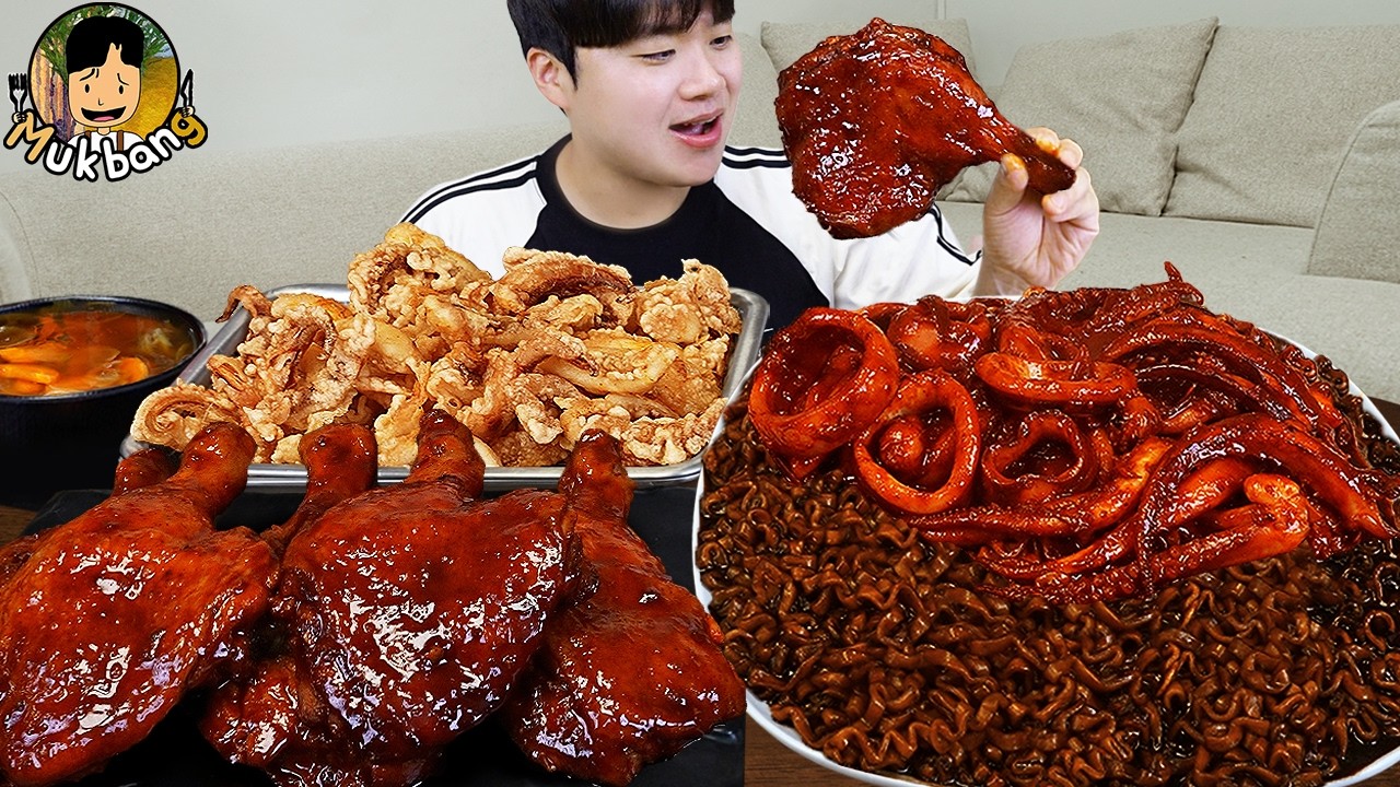 ASMR MUKBANG 자메이카 통다리 양념 치킨먹방! 짜파게티 탕수육 & 레시피 FRIED CHICKEN BLACK BEAN NOODLES EATING SOUND!