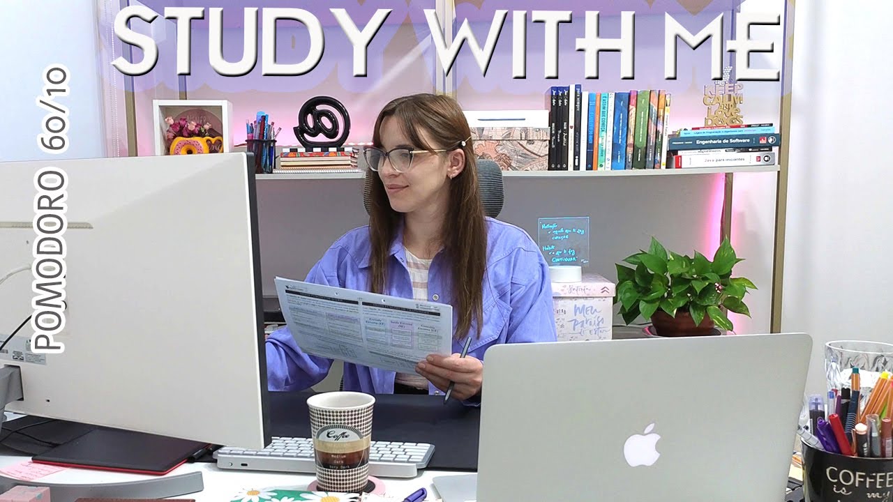 Estude Comigo por 4 Horas (STUDY WITH ME) | Método Pomodoro 60/10  + 🌧  som de chuva