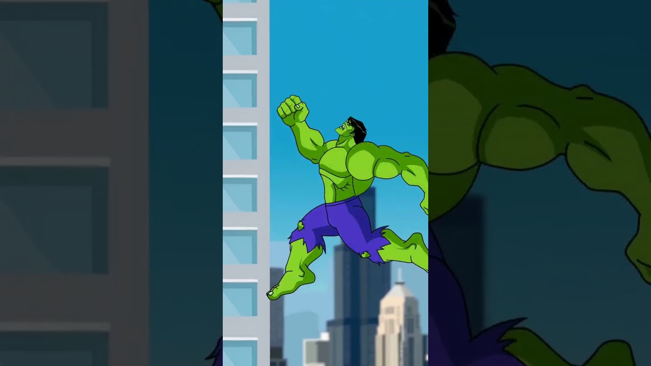 Red Hulk kick Green Hulk off the building angry Transformation Animation